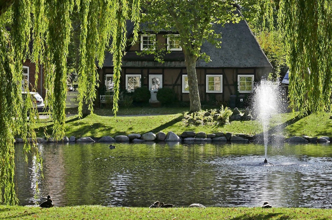 A pond fountain